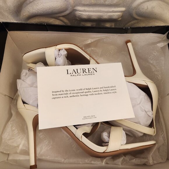 Ralph Lauren Leather " Gabriele" Cream Heeled Sandals. NIB. Size 10 - Picture 10 of 11